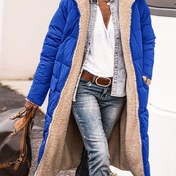 Resim Kadınların Şık Uzun Polarlı Mont - Şık Düz Renk Fermuarlı Ceket, Kabarık Astar, Uzun Kollu ve Düğme Detayları ile Sonbahar/Kış, Rahat Dış Giyim | Şık Uzun Mont | Fermuarlı Ceket 