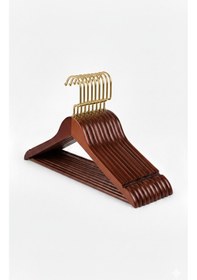 Resim Faravis Atelier Ahşap Askı Kıyafet Elbise Ve Gömlek Askısı 24 Adet (ÖZEL AMERİKAN KANCALI) Kahve - Gold 