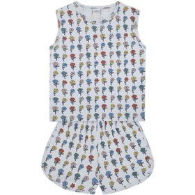 Resim Grafik Çiçek Şortlu Pijama - Mavi / 7-8 Yaş 