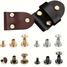 Resim 10 Set DIY Metal Düz Başlı Perçinler, Sabit Vidalarla 8mm, Suni Deri El Sanatları Metal Perçinler 