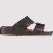 Resim Hakiki Deri Çift Bantlı Siyah Erkek Terlik Siyah 