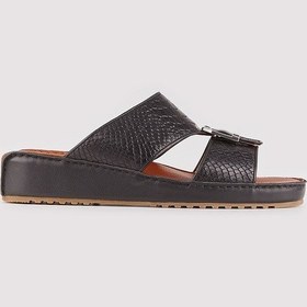 Resim Hakiki Deri Çift Bantlı Siyah Erkek Terlik Siyah 