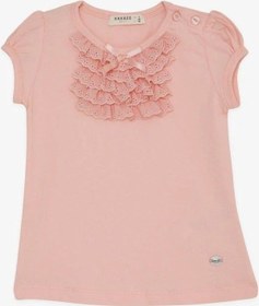Resim Breeze Kız Bebek Güpür Dantel Yaka Detaylı Pamuklu Tshirt-14030 Pembe 