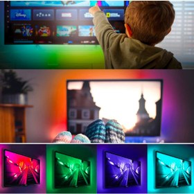 Resim AmberLED Tv Arkası Ambiyans RGB Şerit Led Seti Kumandalı 3 Metre Usb İle Çalışır 