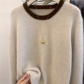 Resim Kadın Rahat Bisiklet Yaka Kazak - Kahverengi Şeritli, Uzun Kollu ve Düğme Detaylı Yumuşak Kazak, Sonbahar/Kış Günlük Giyim İçin Mükemmel, Günlük Kışlık Giyim | Bisiklet Yaka Kazak | Yapı, Kazak Elbise 