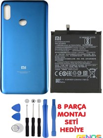 Resim Genos Xiaomi Mi 8 Uyumlu Batarya Pil Bm3e + Xiaomi Mi8 Arka Kapak Batarya Pil Kapağı + Montaj Set Mavi 