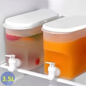 Resim Plastik Buzdolabı Musluklu Soğuk Su Sürahisi, Meyve Çayı Limonata Şişesi Büyük Kapasiteli İçecek Dispanseri, Yeniden Doldurulamaz PP İçecek Kavanozu, Limonata, Meyve Suyu ve Çay için Uygun, Modern Beyaz Renk 