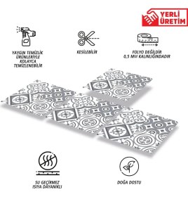 Resim Kendinden Yapışkanlı Mutfak Kaplama Geometrik 010 Karma Desenli Pvc Karo 30X30 cm (33 Adet) 3m2 