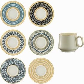 Resim Sandro Moreno 1453 Şangay Gemoetrik Gold 12 Parça 6 Kişilik Kahve Fincan Takımı 90 ml 