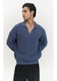 Resim Mai Collection Mai Studios Co. Magnus Polo Yaka İndigo Erkek Triko Kazak İndigo 