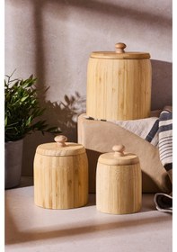 Resim Pisa 3'lü Bambu Çok Amaçlı Saklama Kabı Seti Kahverengı Kahverengi 