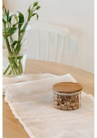 Resim Borosilikat Cam Yuvarlak Kavanoz 300 Ml Ahşap - Şeffaf 