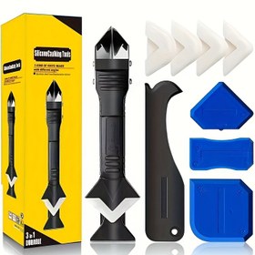 Resim 6'lı Set, 5 Adet Değiştirilebilir Başlık, Dolgu Aleti, Zımpara, Kenar Düzeltici ve Silikon Mastik Temizleyici. Paslanmaz Çelik Bıçak, Çok Fonksiyonlu Mastik Sökme Aleti 