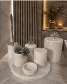 Resim Akmera Elite 7 Parça %100 Gerçek Mermer Banyo Seti Beyaz 