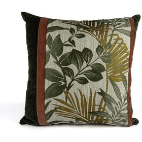 Resim Mikasa Moor MK01.053478 Olive Yeşil Yapraklı Pembe Biyeli Yastık Kırlent 50cm 