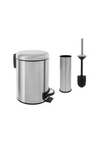 Resim Vinoks Elit Serisi Antifenger Özellikli 2'li Banyo Seti Çöp Kovası Ve Kolozet Fırçası 3 Litre Krom 