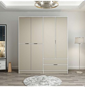 Resim Elina 4 Kapaklı Dolap - Beyaz/kumtaşı Çok Renkli 
