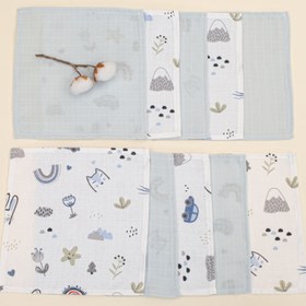 Resim 10'lu Ağız Mendili Seti - Bebe Mavi Muslin - Mavi Kedi 