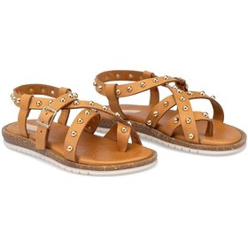 Resim Elit Oriana Kadın Hakiki Deri Düz Sandalet Taba Taba 