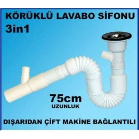 Resim Wuvera Çiftli Lavabo Sifonu-Gider Borusu Çamaşır Bulaşık Makine Çıkışlı 