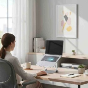 Resim Kpon Alüminyum Ayarlı Laptop Standı Çift Fanlı Soğutuculu Ergonomik Laptop Tablet Standı 