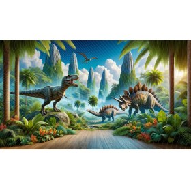 Resim Venspor Dinozor Temalı Arkaplan 200 x 150 cm Tarih Öncesi Orman ve Dinozorlar Fon Duvar Örtüsü 