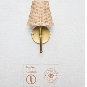 Resim Rattan Eskitme Gold Duvar Aydınlatması Kablolu Aplik Krem 