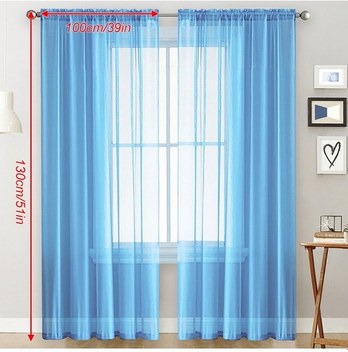 Vkemall Mavi Tül Perde Seti 2 Adet - 100x130 Cm - Hafif Ve Şeffaf - Ev Dekorasyonu