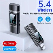 Resim USB Kablosuz 5.4 Ses Adaptörü, 2'si 1 Arada Alıcı ve Verici, Yüksek Çözünürlüklü Ekran İçin LED Ekran, Eller Serbest Arama, Tak ve Çalıştır Fonksiyonelliği, Düşük Gecikme ve TF Kart Oynatma Özelliklerine Sahiptir. 