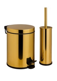 Resim Berta 2'li Beyaz Banyo Seti Çöp Kovası Tuvalet Fırçası - Mini Boy Çöp Poşeti Hediyelidir Altın 