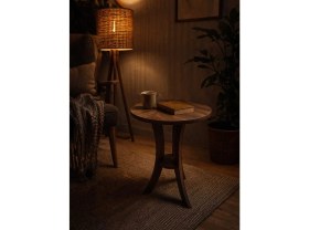 Resim Fiskos Ceviz Yan Sehpa 50 cm Çap - 60 cm Yükseklik Modern Zigon Yan Sehpa Ceviz 
