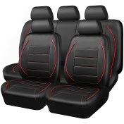 Resim Araba Koltuk Kılıfı Lüks 5 Kişilik Otomobil Koltuk Kılıfı Evrensel PU Deri SUV'lar, Minibüsler ve Kamyonetler için Hava Yastığı Uyumlu, İç Fermuar Tasarımı ve Rezerve Delikler 