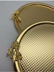 Resim 2'li Japon Güllü Yuvarlak Gold Çay Ve Kahve Sunum Tepsisi 22cm 
