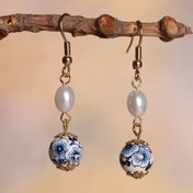 Resim Vintage Mavi ve Beyaz Porselen Seramik Damla Küpeler İnci Aksanlı, Kadınlar için Zarif Sarkan Takılar - Günlük Giyim ve Özel Hediye Günleri için Mükemmel - Kaplama Yok, Tüm Mevsimler için Uygun - 1 Çift 