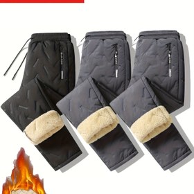 Resim 3'lü, Erkekler için Sıcak Termal Astarlı Pantolonlar - Rüzgar Geçirmez, Aşınmaya Dayanıklı - Ayarlanabilir İpli, Kayak, Dağcılık ve Dış Macera için Uygun, Koşu Pantolonları 