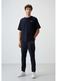 Resim Tommy Life Lacivert Pamuklu Kalın Yumuşak Dokulu Oversize Fit Nakışlı Erkek Eşofman Takım - 85252 Lacivert 