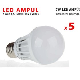 Resim FırsatYeri Enerji Tasarrufu Sağlayan 7w Led Ampul Beyaz Lamba Ampul 5 Adet 