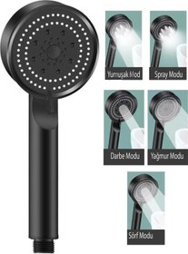 Resim Hayal Sepeti Siyah Turbo Fan 5 Fonksiyonlu Duş Başlığı El Duşu 