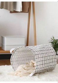 Resim Vip Çamaşır Sepeti Çift Kat Kumaşlı Katlanabilir Sepet-Beyaz Pano Beyaz 
