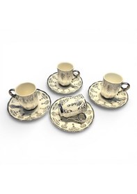 Resim Sudedi Home Gümüş Desenli Beyaz Porselen Türk Kahvesi Fincan Takımı 4 Kişilik Lüks Seri Beyaz - Gümüş 