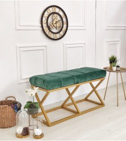 Resim evodeko Gold Ayaklı Yeşil Bench Puf 