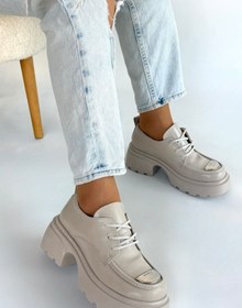 Resim Lisinya Kiya Bej Rugan Dolgu Topuk Oxford Ayakkabı - 