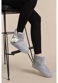 Resim Kadın Panduf Kışlık Ev Botu Ev Ayakkabısı Su Yolu Velsoft Sessiz Taban Gri 