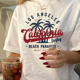 Resim Kadınlar için Vintage Los Angeles California Plaj Sörf Cenneti Grafikli Tişört - Beyaz Retro Kısa Kollu Yuvarlak Yaka Palmiye Ağacı Tasarımlı Yazlık Üst, Makinede Yıkanabilir, Plaj Tişörtü, Rahat Kesim Tişört 