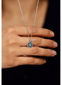 Resim Erdobia Mix Taşlı Rodyum Nazar Boncuğu Minimal Gümüş Kolye N10124 