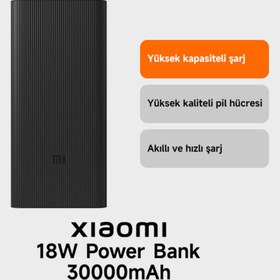 Resim Xiaomi Power Bank 2-USB ve USB-C Port 30000mAh 18W BHR9126GL - Siyah 