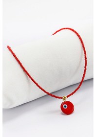 Resim El Yapımı Cam Kırmızı Asimetrik Nazar Boncuğu Kırmızı Kum Boncuk Çok Renkli 