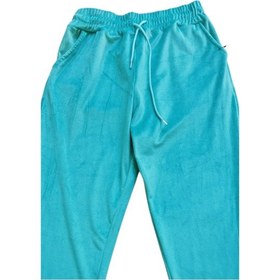 Resim Parlak Kadife Cepli Pantolon Eşofman Pijama Altı Unisex Lastikli Paça Yeşil Asker Yeşili 