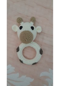 Resim El Örgüsü Çıngırak- Bebek Çıngırak Zürafa- Diş Kaşıyıcı Krem Krem 