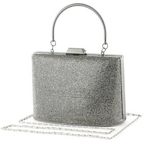 Resim Erkan Saçmacı Antrasit Saten Kristal Taşlı Metal Saplı Zincir Askılı Abiye Çanta Antrasit 